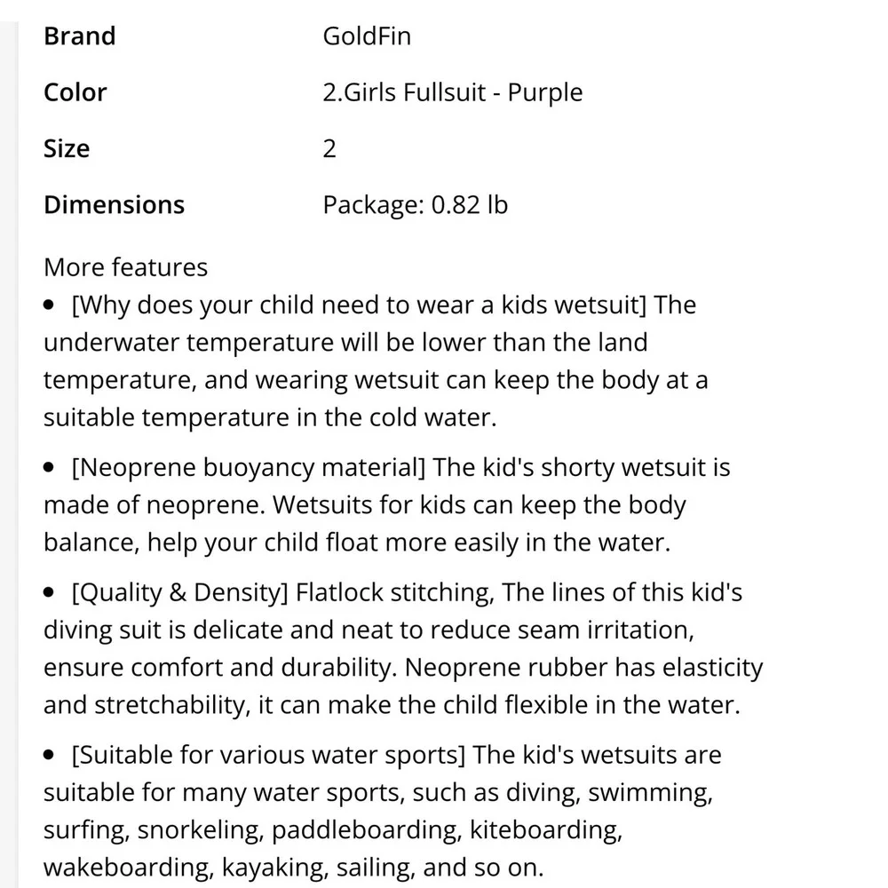 Goldfin Wetsuit Kids Youth Navy Purple Excellent Full Body Neoprene Back Zip